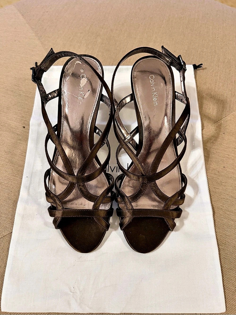 Calvin Klein Bronze  3” Heels 9M & Kate Landry Satin Brown Clutch Set